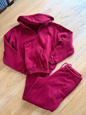 SKIMS Deep Red Zip Hoodie & Joggers Set